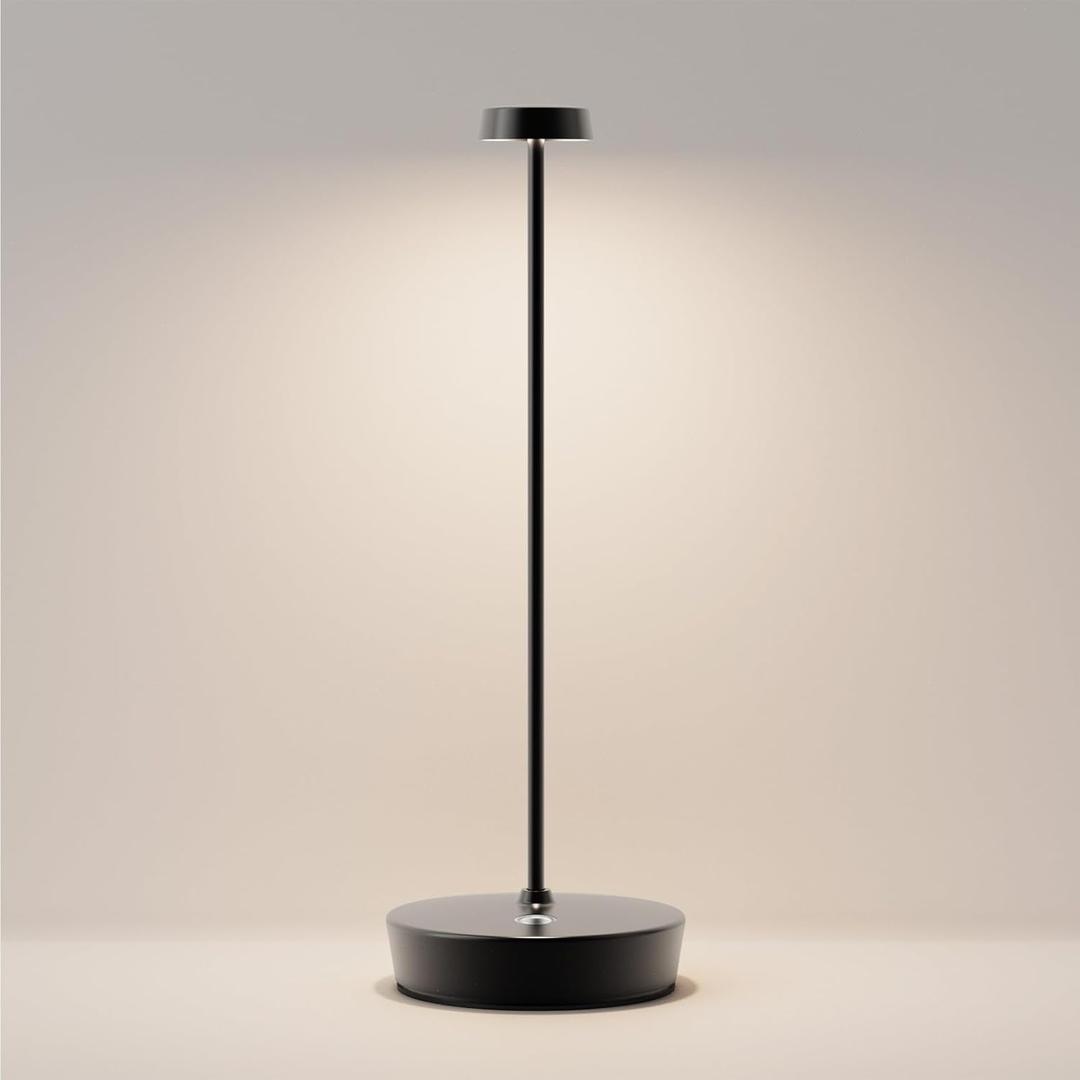 Cordless LED Table Lamp，Rechargeable Battery Desk Lamps, 3 Color Stepless Dimmable Metal Battery Table Lamps, Portable Table Light for Indoor/Outdoor/Restaurants/Bedroom/Bar