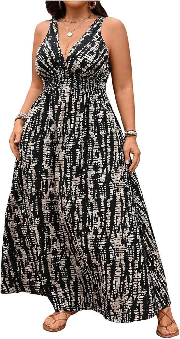 Floerns Women's Plus Size Striped V Neck Tank Dress Tie Back A Line Vacation Maxi Dresses XXL