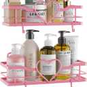 Pink Shower Caddy with 4 Removable Hooks, 2 Pack Sweet Heart Shower Shelves, No Drilling Adhesive Organizer Shelf for Bathroom Shower, Kitchen, Bedroom