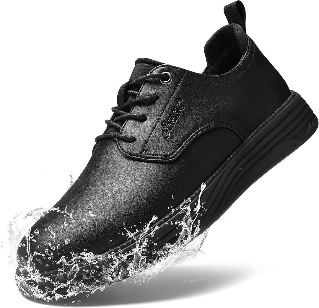 ARISIC Non Slip Work Shoes for Men Waterproof Oil Resistant Slip On Lightweight for Food Service Kitchen Chef Restaurant Classic Casual Walking Dress Shoes (14.5 Women/13 Men, Black)