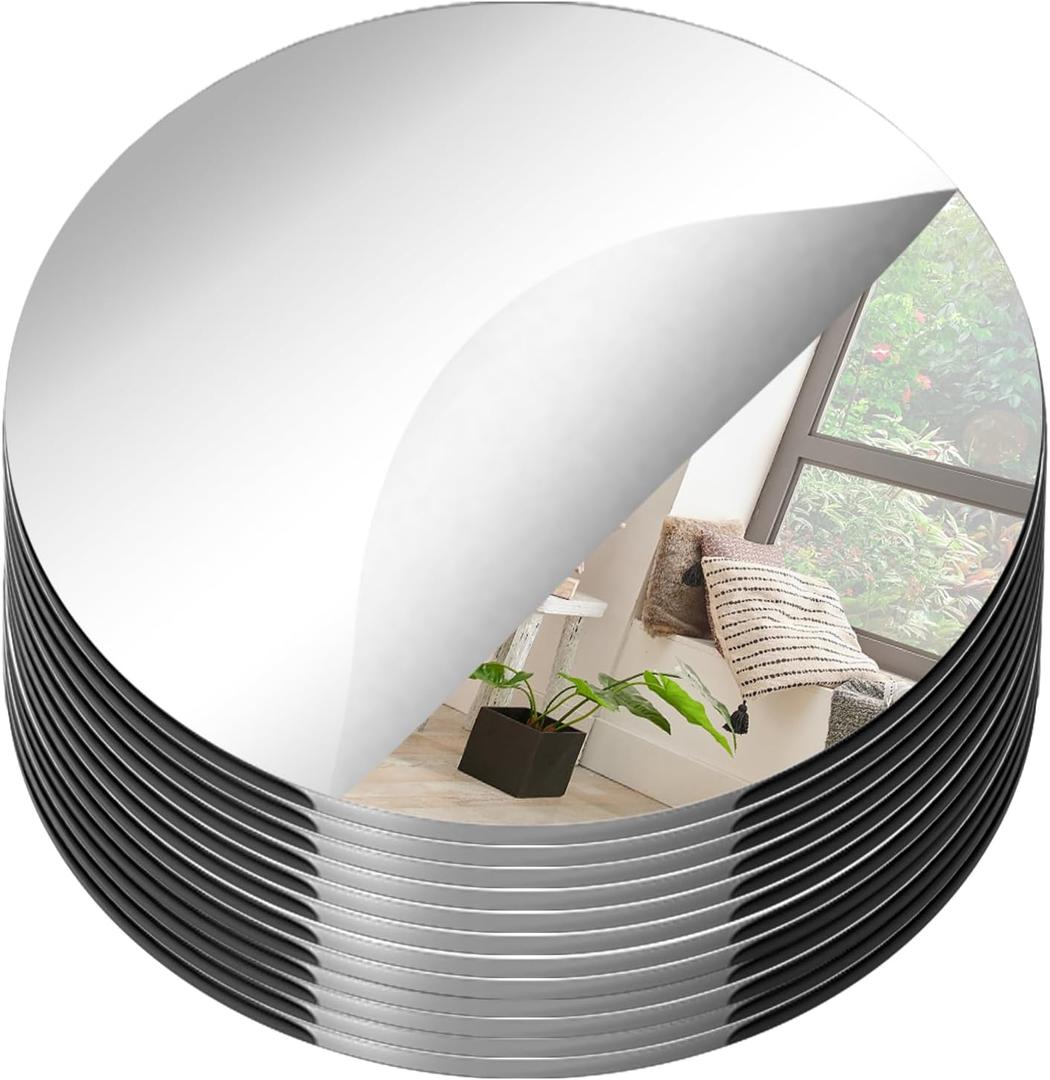 19 Pcs Mirror Centerpieces for Tables, Acrylic Round Small Mirror Trays Decoration Candle Plate Mirrors for Wedding Table Centerpiece Baby Shower Christmas Party Decor and Crafts (10inch/25cm)