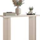Stead Fluted Console Table Weathered White Solid Wood Entryway Table with Oak Grain Veneer, Curved Base & Adjustable Feet Modern Farmhouse Fluted Console Table for Hallway or Living Room.