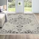 Area Rug 9x12 Washable Gray Vintage Traditional Mat Distressed Indoor Foldable Thin Retro Accent Floral Non Slip Carpet for Living Room Dining Room Office