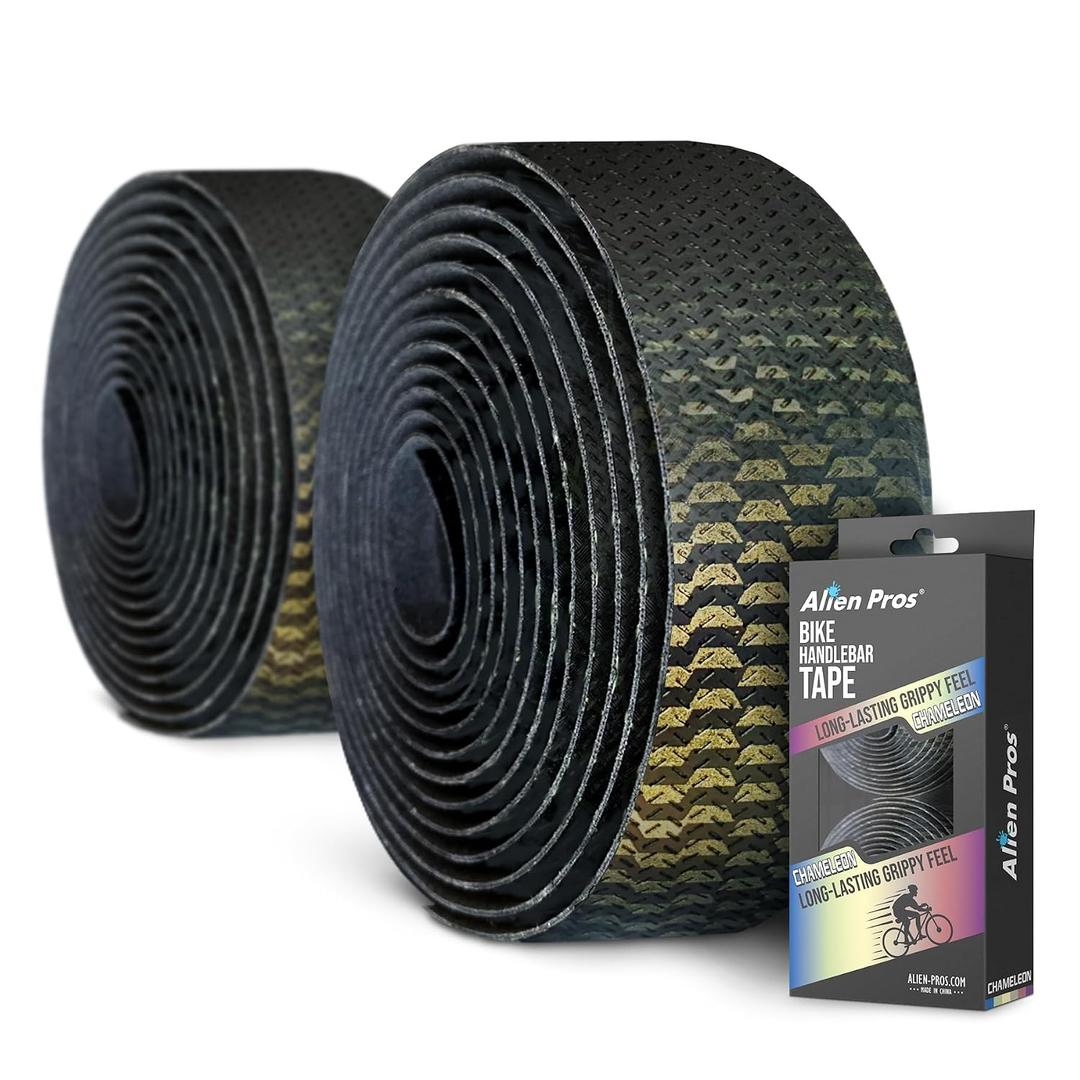 ALIEN PROS Chameleon Tail Bike Handlebar Tape (Set of 2) - Elevate Your Ride with Stylish, Comfortable, and Color-Shifting PU Tape for Enhanced Grip with These Bicycle Handle bar Tape (Gold)