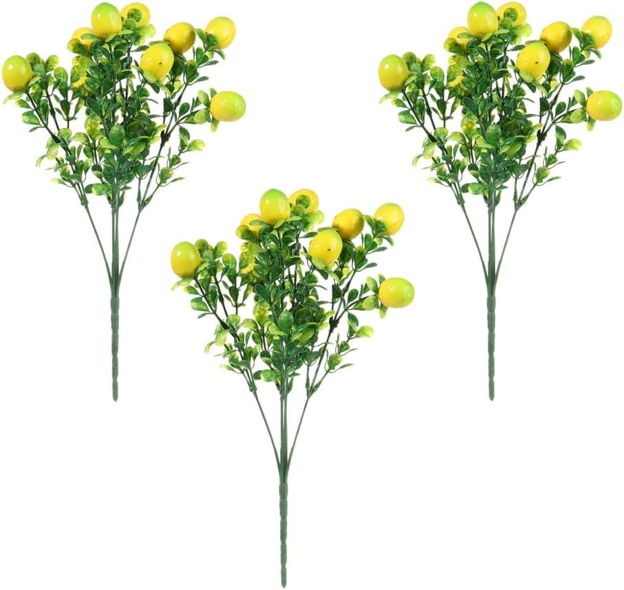 HomeSoGood 3Pcs Artificial Lemon Branch with Green Leaves Artificial Fruit Lemon Tree Greenery Decoration for Home Table Holiday Farmhouse Garden(14.17inch) 5.9"D x 5.89"W x 14.17"H