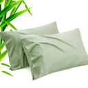 TELUS Green Pillow Cases Standard Size 2 Pack, Bamboo Rayon Cooling Pillowcases with Envelope Closure, Cool Breathable Pillow Cover for Hot Sleepers & Night Sweats, 20x26 inch