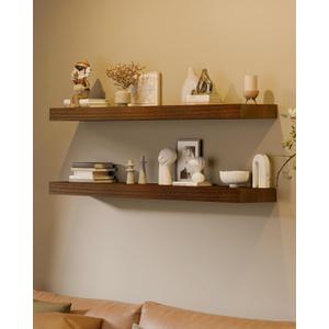 12x36 Inch Floating Shelves for Wall, Set of 2 Solid Real Wood Wall Shelves, Extra Long Heavy Duty Wall Mount Shelf for Living Room, Bedroom & Kitchen, Walnut Finish (36" W x 12" D)