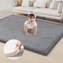 ACOMOPACK Baby Play Mat for Floor,1.3" Thick Elasti-Foam 59"×71" Non-Slip Water Repellent,Non-Toxic Playpen Mat for Infants Toddlers Kids, Ultra Soft Coral Velvet for Tummy Time Crawling（Dark Grey）