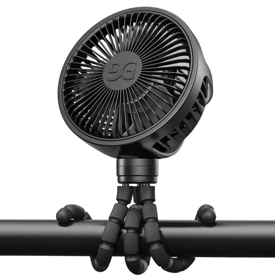 GUSGU Baby Stroller Fan with Clip, Rechargeable & Battery Operated Portable Fan with 16H Max Runtime, Hands Free 360 Adjustable Quiet Personal Fan for Travel, Car Seat, Crib, Trolley, Bedroom (Black)