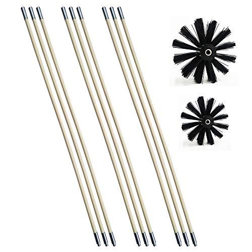 Chimney Cleaning Brush Dryer Duct Cleaner 2-in-1 Kit Fireplace Drier Vent Lint Sweeping Tools 18’ Flexible Rods Rotary System Working with or Without Drill
