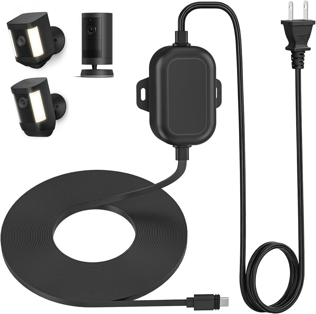 Weatherproof Power Cord for Ring Outdoor Cam Plus/Ring Spotlight Cam Plus/Pro (Battery), 20Ft/6m USB-C Outdoor Charging Cable Continuously Power Your Camera, Black