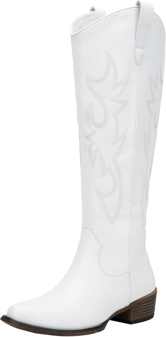 Jeossy Women's Cowboy Boots Embroided Western Cowgirl Boots Square Toe Knee High Pull on Wide Calf Shoes with Inside Zipper (10)