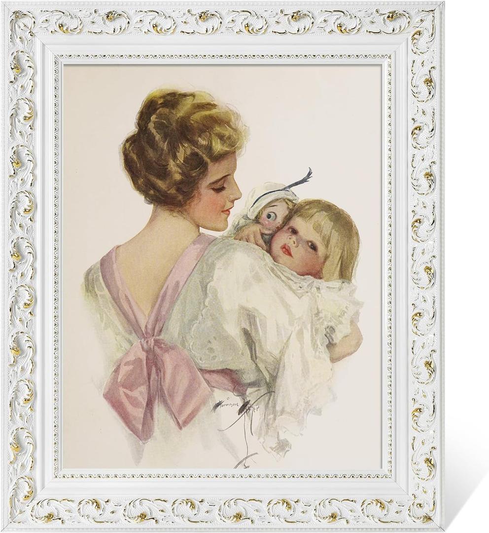 DIY Solid Wood Frame for 24x36 Canvas Paintings, 3" Wide Antique White Ornate Canvas for Landscape Portrait Prints Posters (Empty Frame Only, No Plexiglass & Backing Board)