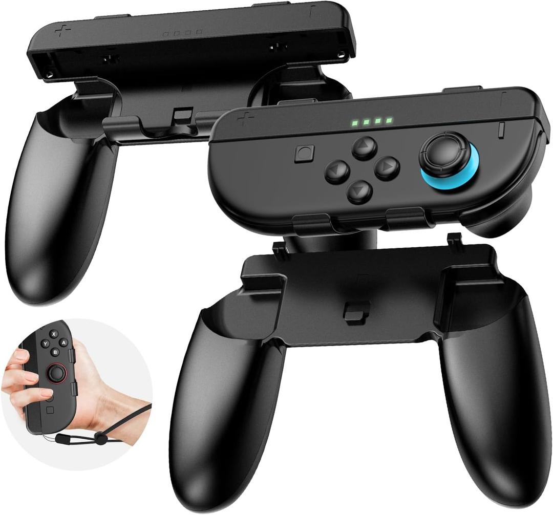CloudValley 2-in-1 Grip Kit for Nintendo Switch 2 Joy-Cons [Holder + Wrist Strap] - Wear-Resistant Ergonomic Controller Holder, Enhanced Comfort (1 Pair, Black)