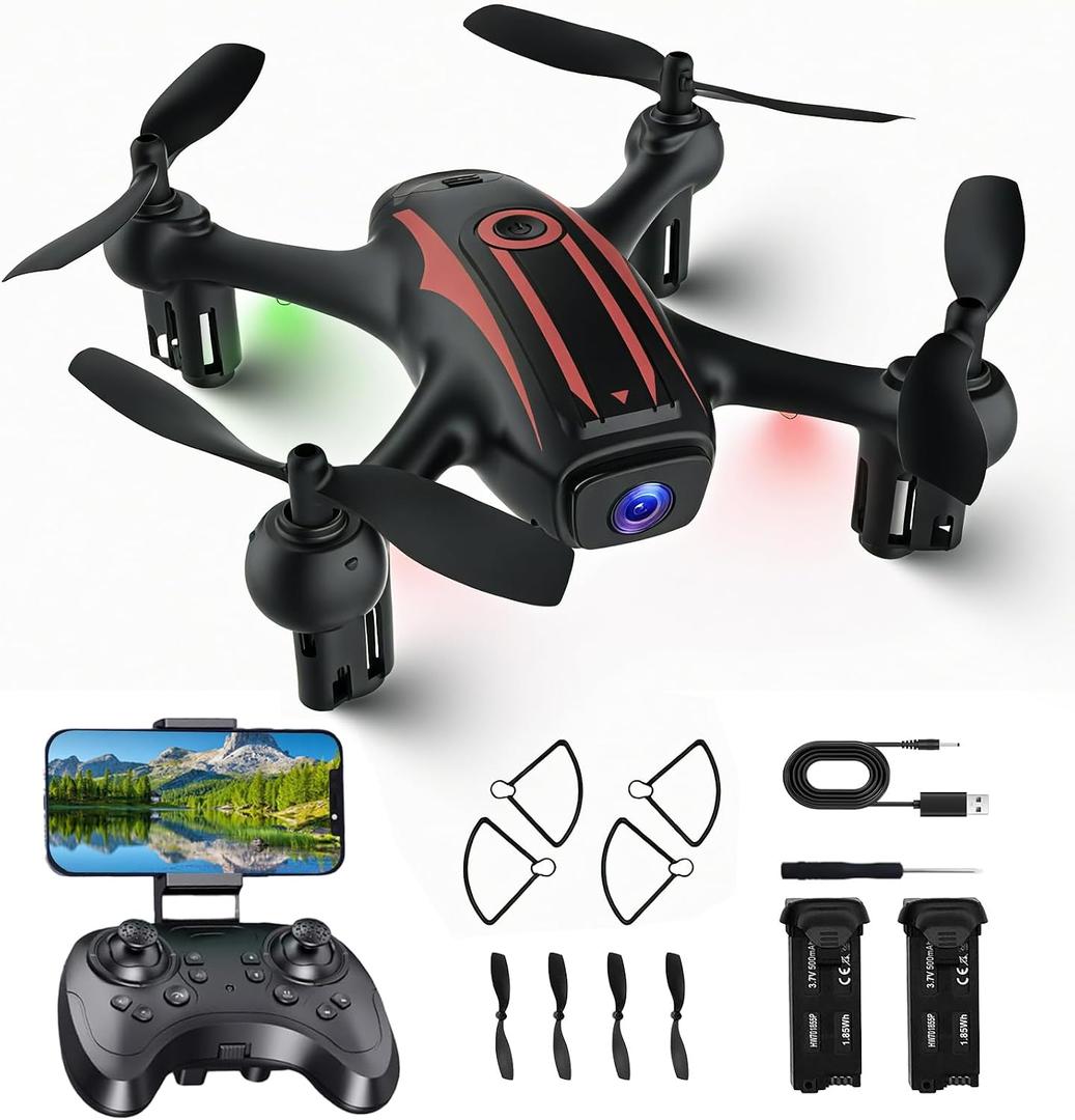 Drone with Camera 1080P HD, Remote Control Mini Drones for Kids and Adults, RC Quadcopter with One-Key Takeoff/Landing, Altitude Hold, 3D Flip, Gesture Selfie, 2 Batteries Drone for Boys and Beginners