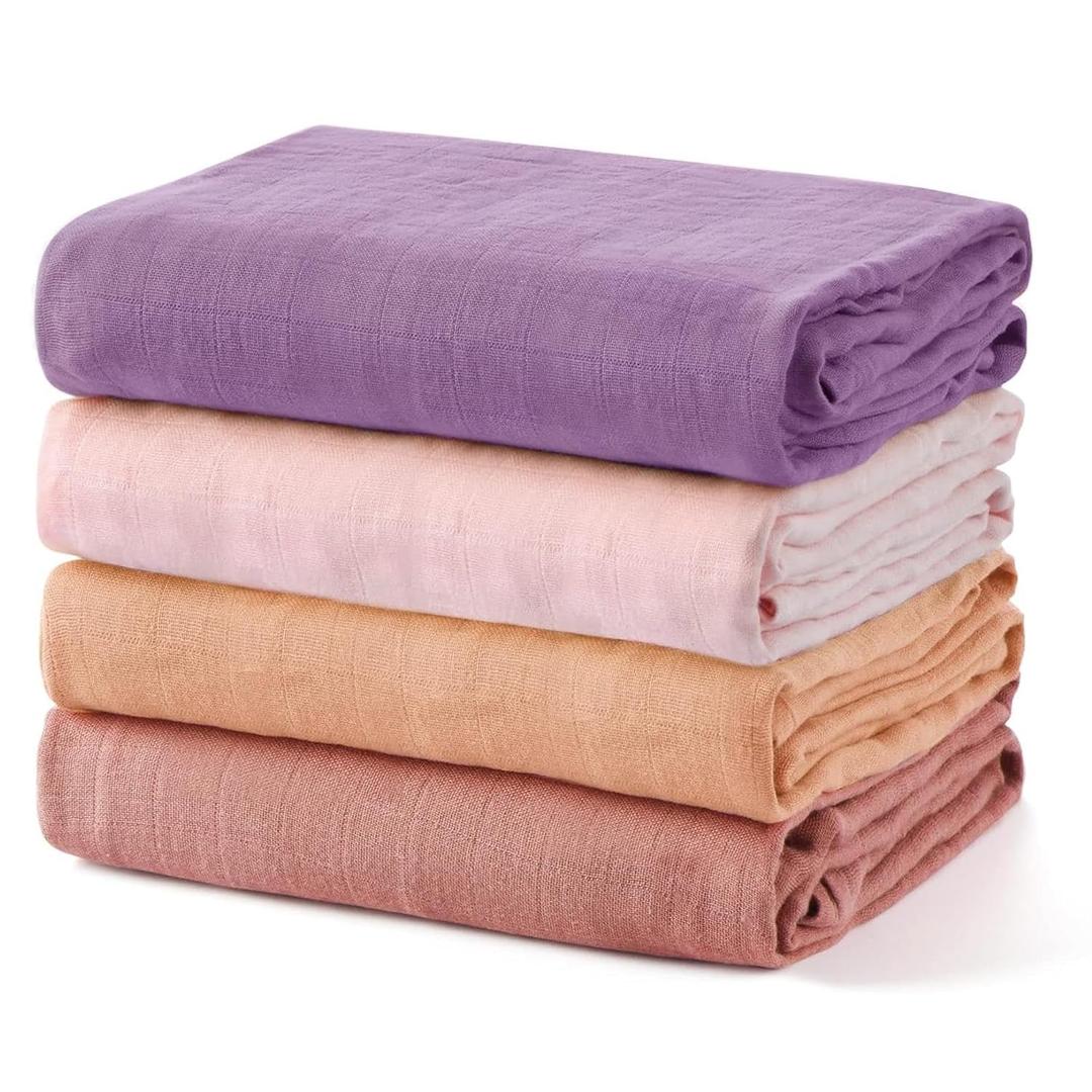 Momcozy Muslin Swaddle Blankets, 4-Pack Breathable and Skin-Friendly Receiving Blankets, Swaddle Blanket Shower Gifts & Baby Registry Essentials, Large 47"x47", Muted Purples