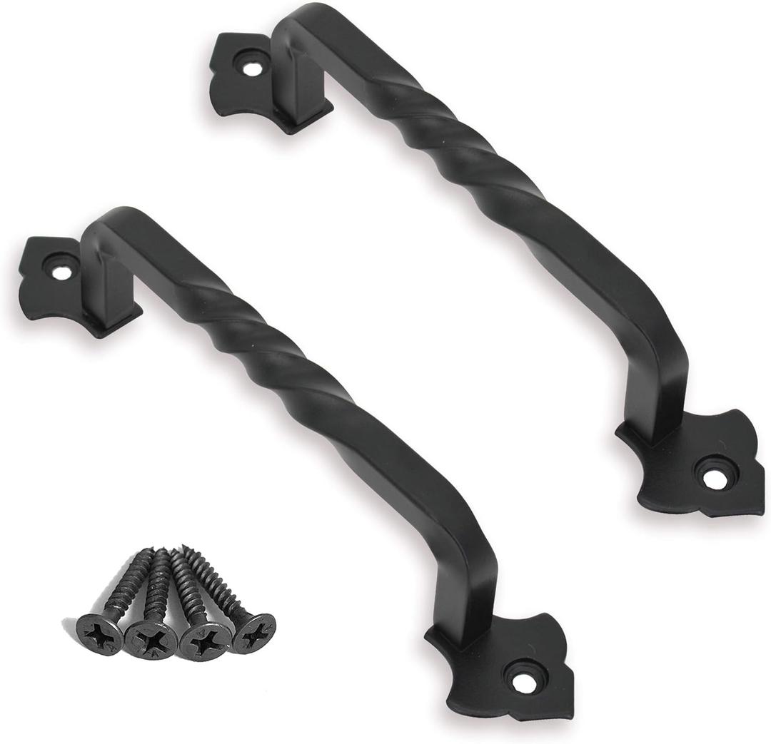 OVOV 2 Pack Barn Door Pull Handle Hardware for Wooden Garden Gate Shed Cabinet Door (5inch) (Black)