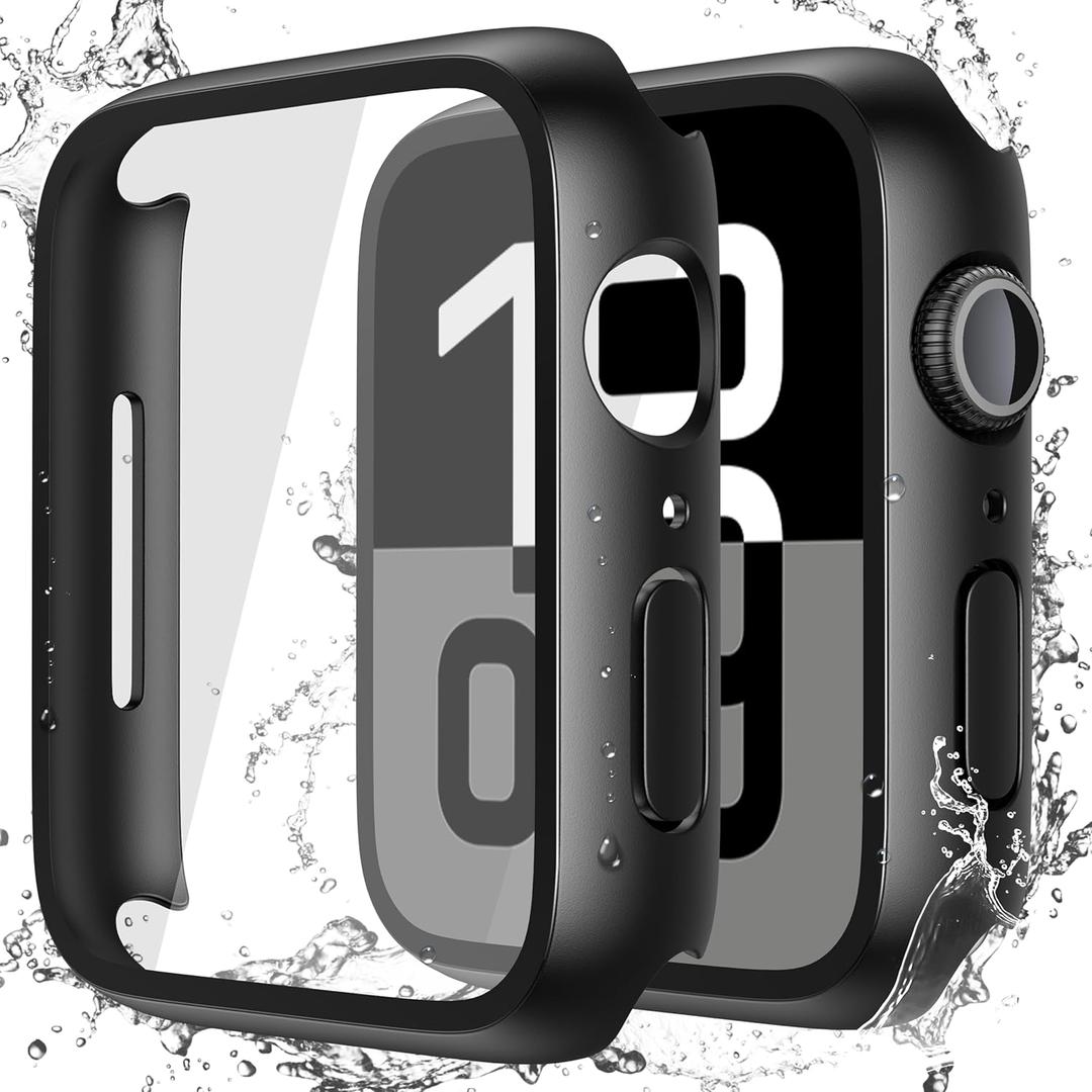 Misxi [2 Pack] Waterproof Hard Case with Tempered Glass Compatible with Apple Watch Series 11 (2025) Series 10 46mm, Ultra-Thin Anti-Fall Protective Cover for iWatch Screen Protector, Matte Black