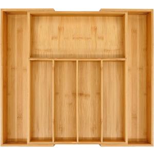 VaeFae Premium Bamboo Drawer Organizer, Expandable Silverware Drawer Organizer, Cutlery Tray with Dividers for Kitchen Utensils (Natural, Large)