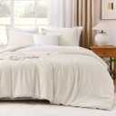 Litanika Oversized King Comforter 120x120, 3 Pieces Beige Lightweight Solid Bedding Comforter Set, All Season Fluffy Bed Set (1 Comforter & 2 Pillowcases)