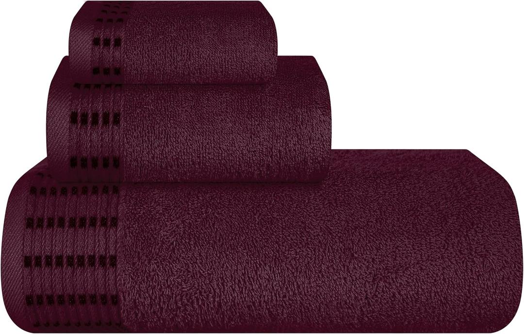 Ultra Soft 3 Pack Cotton Towel Set, Contains a Bath Towels 28x55 inch, a Hand Towels 16x24 inch & a Wash Coths 12x12 inch, Ideal Everyday use, Compact & Lightweight - Burgundy
