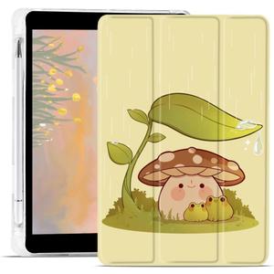 JOYLAND Cartoon Mushroom Frog Case for 8.3 Inch iPad Mini 6 with Pencil Holder, Trifold Stand, Auto Wake/Sleep, Clear TPU Back Protective Case Cover