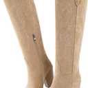 ISNOM Women's Cowgirl Boots Pull On Knee High Boots, Cowboy Western Embroidered Chunky Block Heel Pointed Toes Boots, US 7