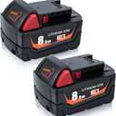 2 Pack Replacement for Milwaukee M18 Battery 8.0Ah - 18V Lithium-ion High-Capacity Power Batteries, Compatible with 48-11-1860, 48-11-1850 & More Cordless Tools