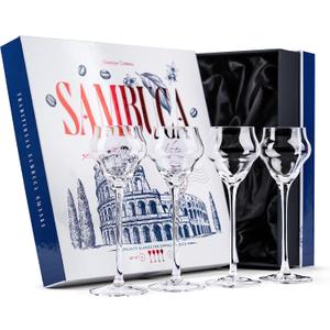 GLASSIQUE CADEAU Crystal Sambuca, Cordial, Digestive Glasses with Long Stem for Sipping After Dinner Drinks | Set of 4 | 3 oz Tall Stemmed Liquor Glassware for Aperitif, Amaro, Liqueur, Spirits