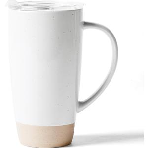 famiware Milkyway Coffee Mug, 20oz Large Coffee Mug, Ceramic Mug with Lid, Tea Cup with Handle for Latte, Tea, Cocoa, Milk, Home & Office, White