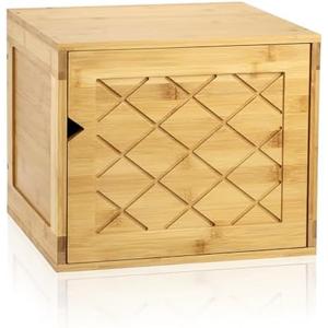 Fasmov Cube Storage Organizer, Bamboo Cube Bookshelf, Stackable Connect Storage Cube Cubby Organizer with Door, Stackable Cubes Bin for Bedroom, Home and Office