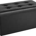 COSYLAND Ottoman Bench with Storage - 30x15x15in Folding Leather Ottoman, Rectangle Foot Stool Foldable Storage Chest Footrest Footstool Collapsible with Lid for Bedroom Living Room Black