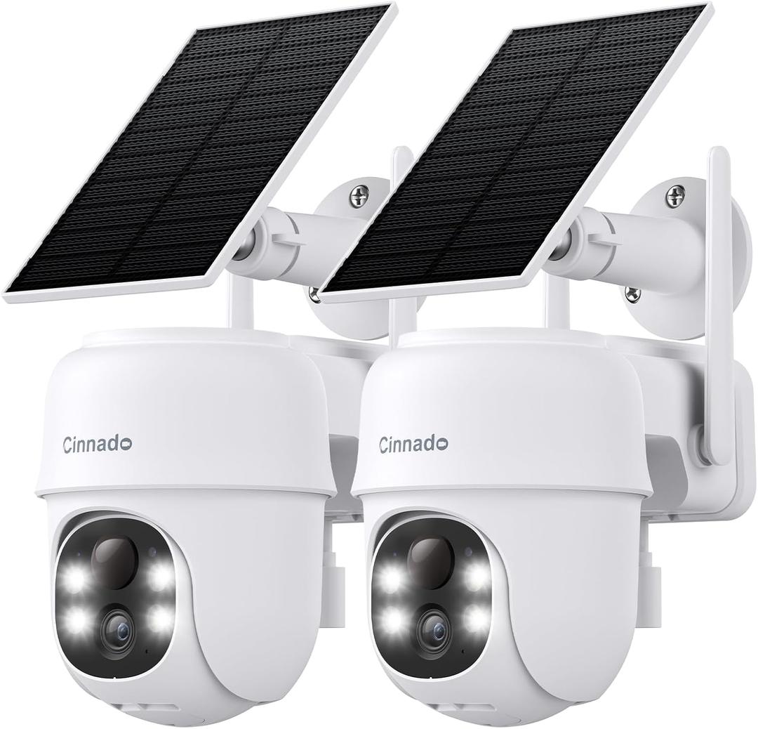 2K Cameras for Home Security-2.4G WiFi Outdoor Camera Wireless Solar/Battery Powered with solar panel, 360 Viewing, AI Human Detection, Color Night Vision, with SD Storage, Works with Alexa(2 Pack)