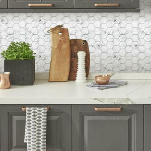 RoomMates TIL4245FLT StickTiles White Carrara Marble Hexagon Peel and Stick Tile Backsplash