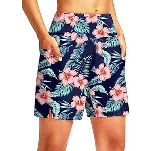G Gradual Women's 7" Long Swim Board Shorts High Waisted Quick Dry Beach Swimming Shorts for Women with Liner Pockets, XXL