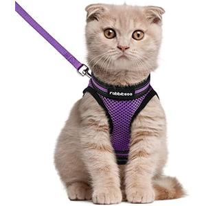 rabbitgoo Cat Harness and Leash Set for Walking Escape Proof, Adjustable Soft Kittens Vest with Reflective Strip for Cats, Comfortable Outdoor Vest, Purple, L