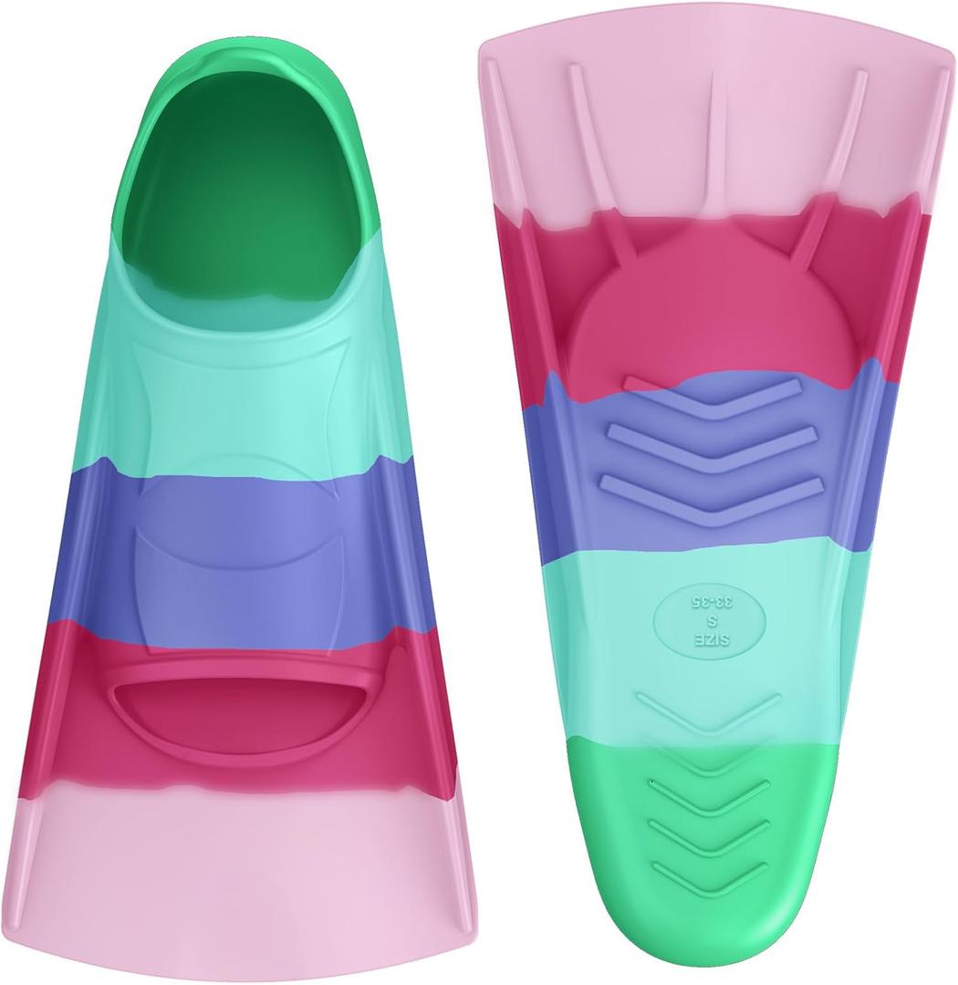 Gintenco Swim Fins, Kids Swim Training Fins for Lap Swimming, Travel Size Flippers with Mesh Bag, Silicone Swimming Fins for Kids Teens Adults Women Men (S(KIDS 2-3/ US Women 3-5), CH07)