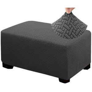 HFCNMY Ottoman Cover Rectangle,Stretch Knitted Jacquard Rectangle Ottoman Cover Thick Slipcover for Ottomans Soft Foot Stool Cover with Elastic Bottom Dark Gray Large