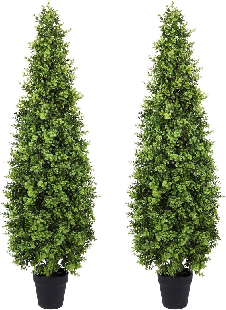 Yinleus 4FT Artificial Boxwood Topiary Tree Fake Topiary Potted Plants for Home Office Garden Indoor Outdoor Decoration 48INCH(2PACK)