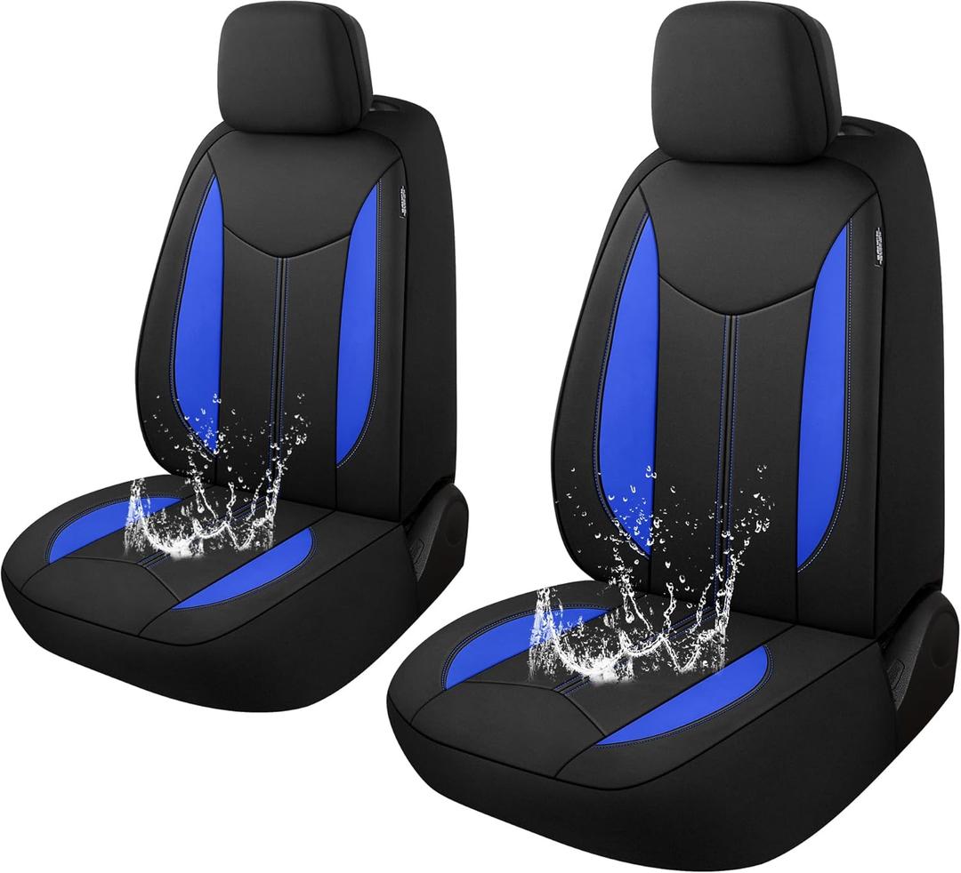 CAROMOP Neoprene Car Seat Cover 2 Front Seats, Waterproof Seat Covers for Cars, Universal Fit for Most Car Interior Covers-Sedan Truck SUV(Black/Blue)