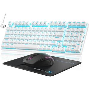 Mechanical Gaming Keyboard and Mouse, 98 Keys LED Backlit Keyboard with Floating Keycap, Ergonomic RGB Gaming Mouse with Mouse Pad Combo, Full Anti-Ghost Wired Keyboard for PC Laptop Gamer, White Mechanical Gaming Keyboard and Mouse, 98 Keys LED Backlit Keyboard with Floating Keycap, Ergonomic RGB Gaming Mouse with Mouse Pad Combo, Full Anti-Ghost Wired Keyboard for PC Laptop Gamer, White