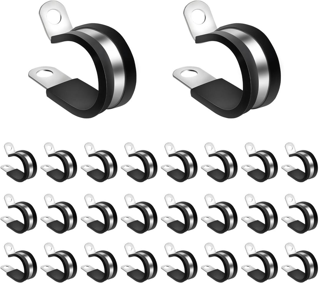 50pcs 1/2 Inch / 1.27cm Cable Clamps, Stainless Steel Insulated Clamp Wire Organizer Clips Mounting Cord Fastener Clips