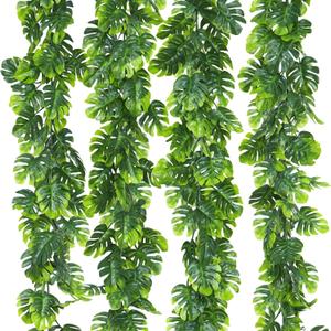 Dolicer 4Pcs Artificial Monstera Leaf Vines, 5.6Ft Fake Hanging Greenery Plants Tropical Palm Leaves Ivy Vine Monstera Garland for Home Garden Porch Patio Hawaiian Party Indoor Outdoor Dcor
