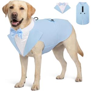 AOFITEE Dog Tuxedo Formal Dog Suit and Bandana Set, Gentle Dogs Wedding Party Suit Bow Tie Shirt, Tuxedo for Medium Dogs Costume Outfit with Detachable Bowtie Collar for Christmas Halloween Dress Up, L