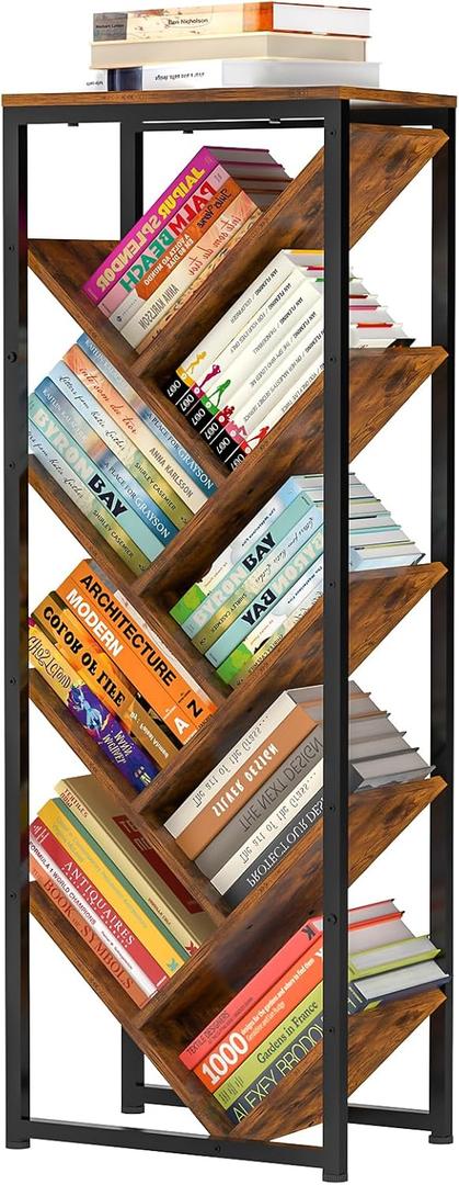 Cutogxon Tree Bookshelf - 9 Tier Floor Standing Tree Book Storage Organizer with Adjustable Feet for Hardcover Books, Vintage Living Room, Patent Pending