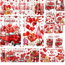 13 Pcs Valentine's Day Kitchen Sets with Kitchen Towels Non Slip Mats Curtains Valance Pot Holders Oven Mitts Red Love Heart Home Decor Accessories Sets for Valentines Cooking Grilling Baking Gift