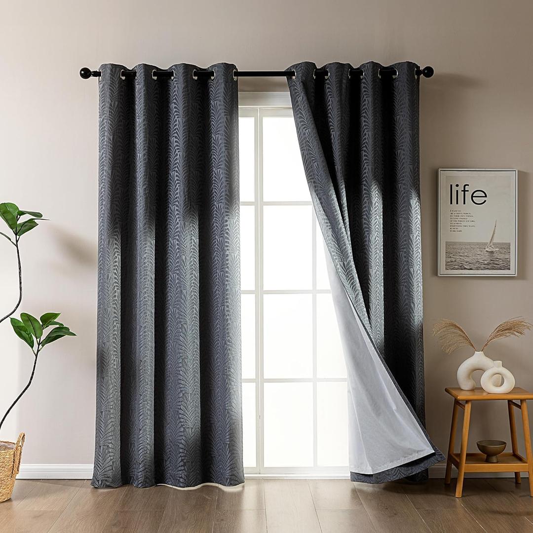SLEEP ZONE Blackout Curtains for Bedroom and Living Room, Curtains & Drapes with Thermal Insulation for Room Darkening, Jacquard 140 GSM Window Curtain Panels, Dark Gray, 42"  63"