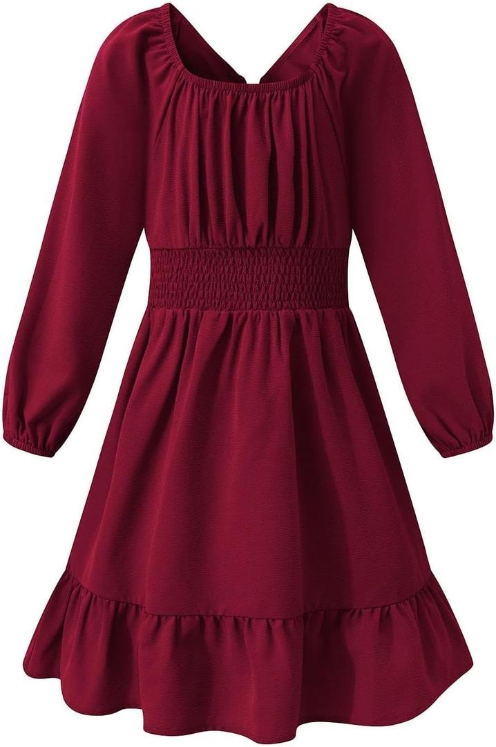 Little Bitty Girls Long Sleeve A-Line Tulle Princess Dress, Midi Length Casual Party Ribbed Knit Top Tulle Skirt  (10-11 Years)