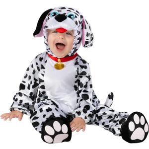 Morph Toddler Dalmatian Costume Plush, Comfy Puppy Dog Outfit with Hood, Ears, Anti-Slip Foot Cover, Front Pocket | Halloween (6-12 Months)