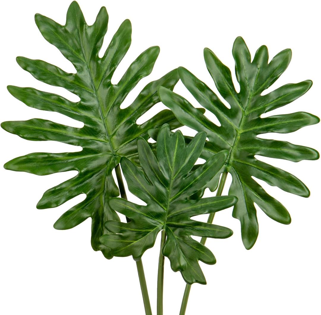 DILATATA 3 Pack Artificial Monstera Leaves with Long Stem for Vase - Fake Tropical Plants Split Palm Leaves Realistic Philodendron Leaves for Home Wedding Party Decor